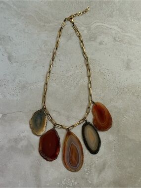 AV Max Gold Chain Agate Slice Statement Necklace in Brown and Orange